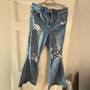 American Eagle Outfitters Light Blue Distressed Flare Jeans
